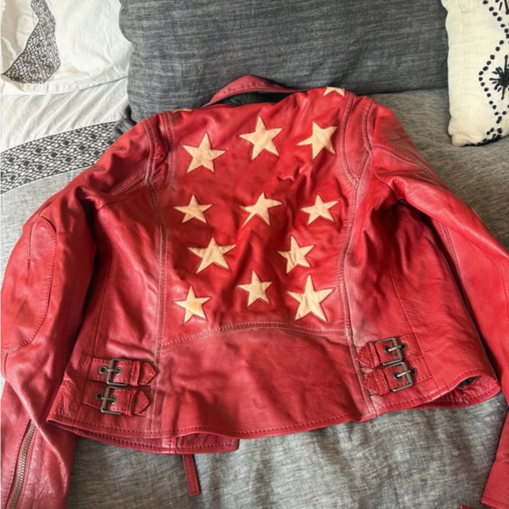 Red Leather Star-Accent Women's Jacket